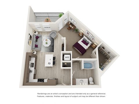Floor plan for 1 bed, 1 bath, 708 sqft